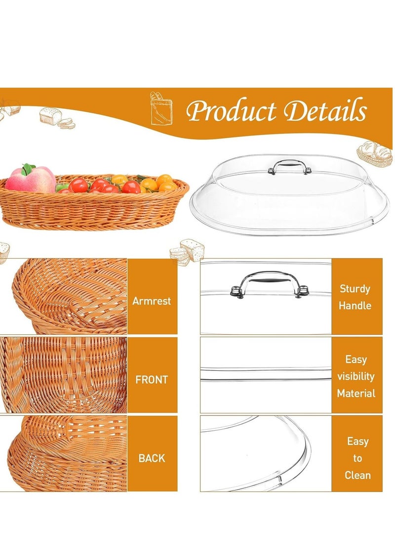 Generic - Large Bread Basket for Serving Set with Lid Wicker Imitation Rattan Baskets Woven Fruit Cover Oval Food Vegetables Restaurant, 1 Pack (15.75 x 11.81 Inch) - Image 1
