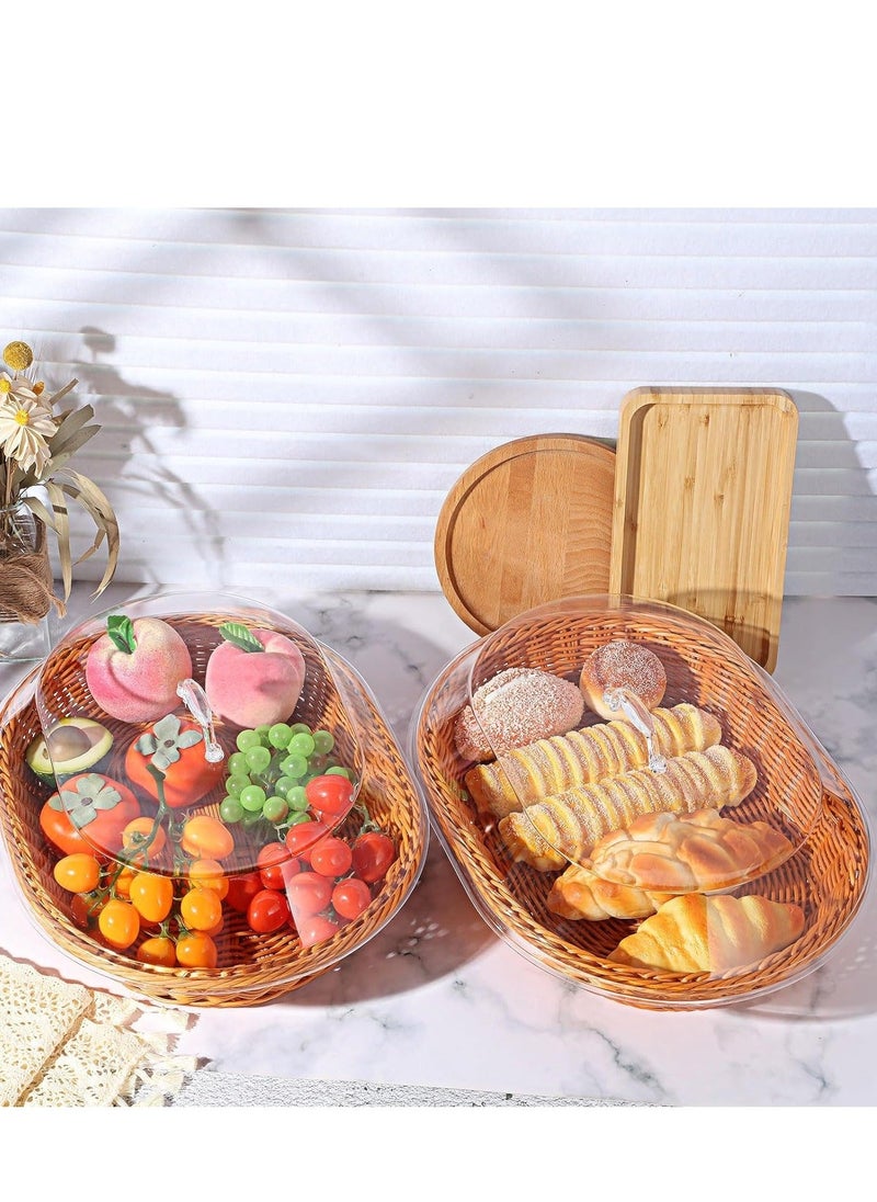 Generic - Large Bread Basket for Serving Set with Lid Wicker Imitation Rattan Baskets Woven Fruit Cover Oval Food Vegetables Restaurant, 1 Pack (15.75 x 11.81 Inch) - Image 1