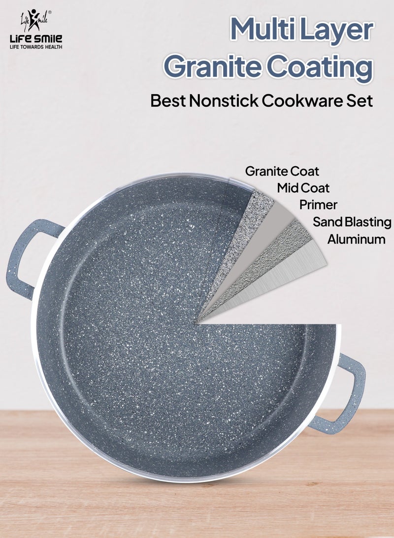Life Smile 40 سم (9.6 لتر) وعاء غير لاصق ضحل LIFE SMILE مع غطاء – أدوات طهي بطبقة جرانيت، خالية من PFOA | وعاء طهي آمن للاستخدام في الفرن بمقبضين مزدوجين - Image 4