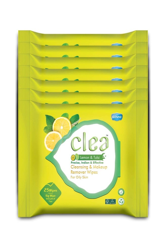 سيلا مناديل مبللة لإزالة المكياج برائحة الليمون والريحان للبشرة الدهنية - تزيل الزيوت الزائدة، ترطب، تمنع ظهور حب الشباب، ترطب البشرة - عبوة من 7 قطع (25 منديل في كل عبوة، حجم المنديل الكبير: 200 مم × 200 مم) - Image 1
