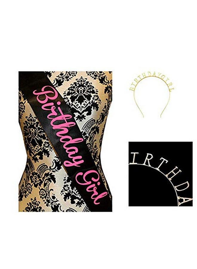 Infispace satin Birthday Girl Sash and Metal Tiara Crown Combo , Black, Tiara/Crown with One Birthday Girl Sash - Image 1
