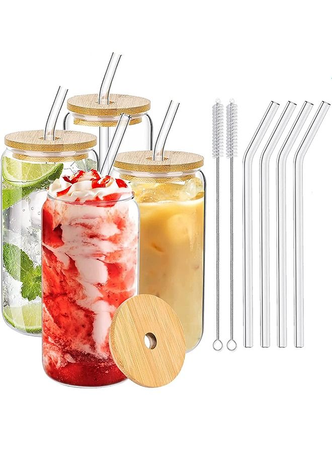 Beauenty Glasses with Bamboo Lids and Glass Straw 4pcs Set - Image 1