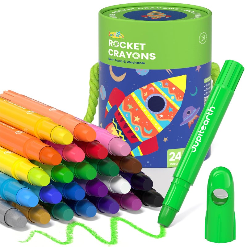 JUPITEARTH 24 Colors Twist Crayons for Toddlers 1-3, Non-Toxic Washable Crayons for Ages 4-8 with Storage Bucket, Ultra-Silky and Easy to Hold Art Supplies, Ideal Christmas Gift for Boys and Girls - Image 1