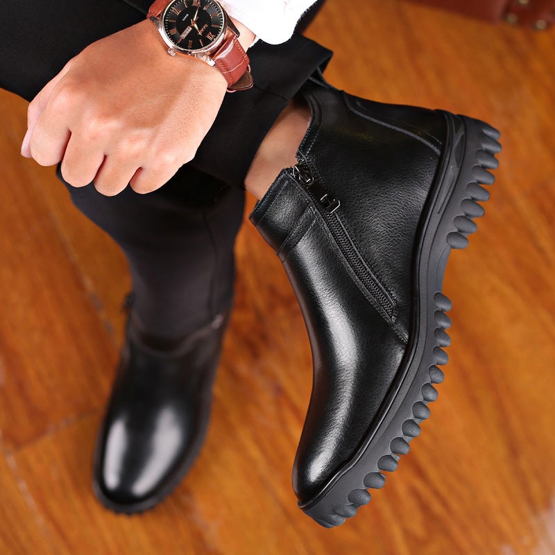 Winter Fleece-Lined Warm Genuine Leather Cotton Leather Shoes Thickened Wool Fur Integrated Northeast Dad Shoes Cotton Shoes Plus Size 9908 - Image 4