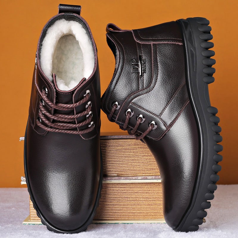 Winter Fleece-Lined Warm Genuine Leather Cotton Leather Shoes Thickened Wool Fur Integrated Northeast Dad Shoes Cotton Shoes Plus Size 9908 - Image 5