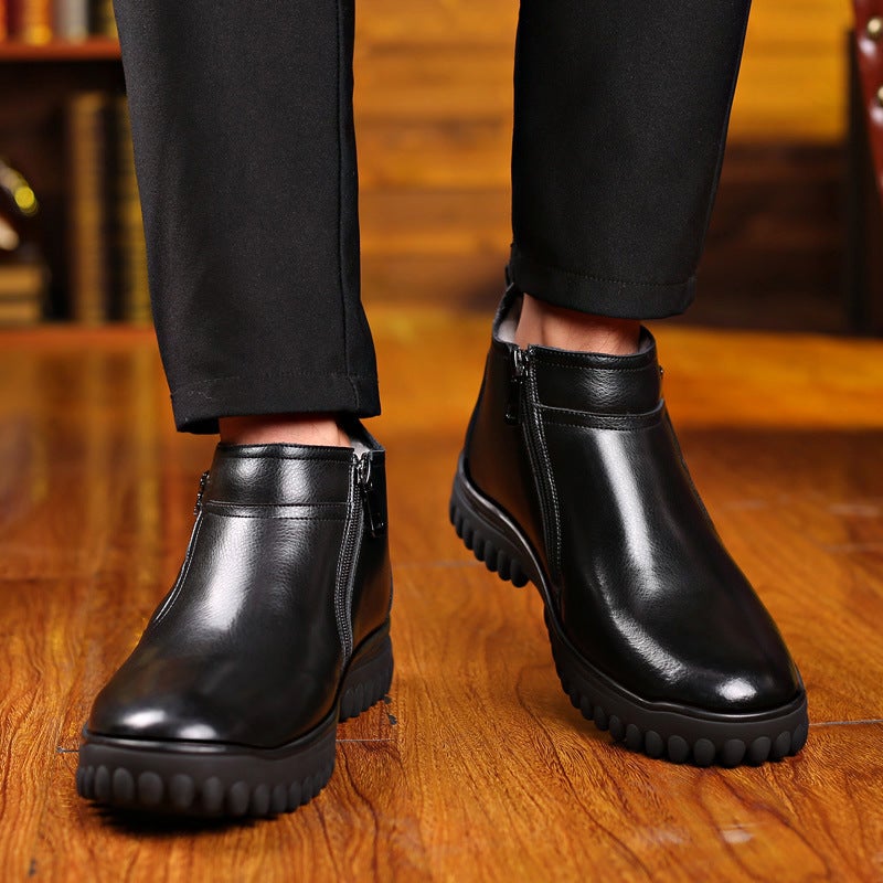 Winter Fleece-Lined Warm Genuine Leather Cotton Leather Shoes Thickened Wool Fur Integrated Northeast Dad Shoes Cotton Shoes Plus Size 9908 - Image 3