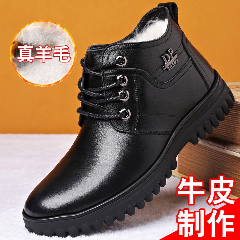 Winter Fleece-Lined Warm Genuine Leather Cotton Leather Shoes Thickened Wool Fur Integrated Northeast Dad Shoes Cotton Shoes Plus Size 9908 - Image 2