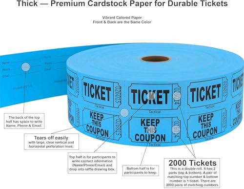 Tacticai 2000 Raffle Tickets, Blue (1 of 8 Colors), Double Roll, Tickets for Events, Entry, Class Reward, Fundraiser & Prizes - Image 2