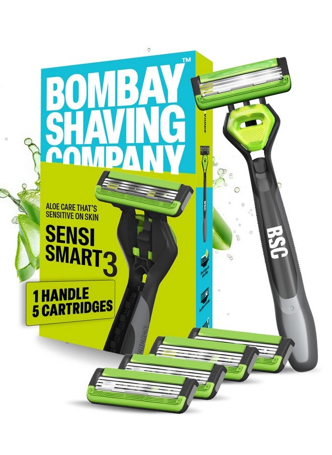 BOMBAY SHAVING COMPANY Sensi Smart 3 Razor With Cartridge (Pack Of 4) || Green  - Image 1