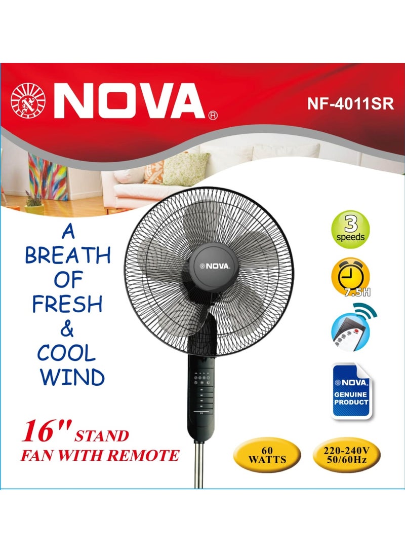 NOVA Premium NOVA 16 Inch Electric Stand Fan – Powerful and Quiet Cooling with Remote Control Access, Adjustable Settings, 60W Performance, Wide Oscillation Coverage and Reliable Comfort for Daily Use - Image 3