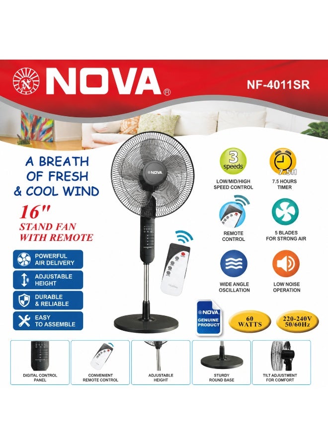 NOVA Premium NOVA 16 Inch Electric Stand Fan – Powerful and Quiet Cooling with Remote Control Access, Adjustable Settings, 60W Performance, Wide Oscillation Coverage and Reliable Comfort for Daily Use - Image 2