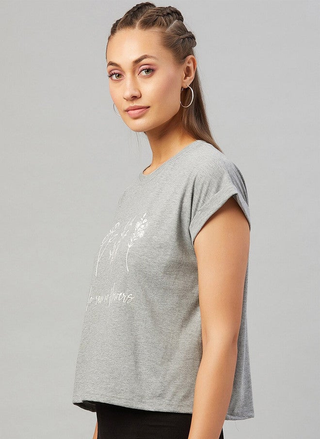 CHIMPAAANZEE Women Grey Typography Printed Oversized Cotton T-shirt - Image 4