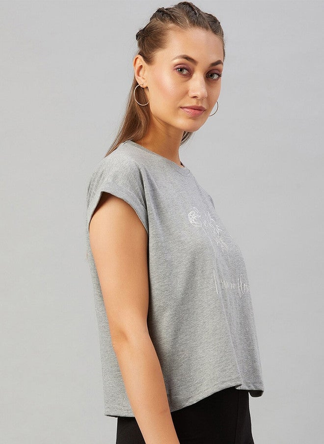 CHIMPAAANZEE Women Grey Typography Printed Oversized Cotton T-shirt - Image 3