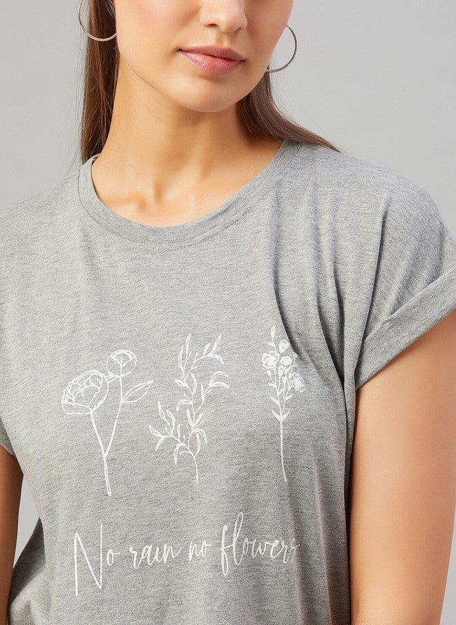 CHIMPAAANZEE Women Grey Typography Printed Oversized Cotton T-shirt - Image 2
