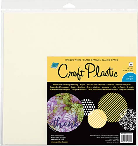 Grafix Opaque Craft Plastic Opaque 010 Craft Plastic Film Durable and Flexible Film Perfect for DIY Crafts Mixed Media Fluid Art Watercolors and Stamping White 12x12 Pack of 25