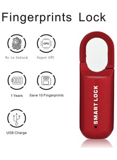 Y&D Fingerprint Padlock Multifunctional USB Smart Cabinet Keyless Home Travel Case Drawer Anti Theft Zinc Alloy Lock (Red)  - Image 3