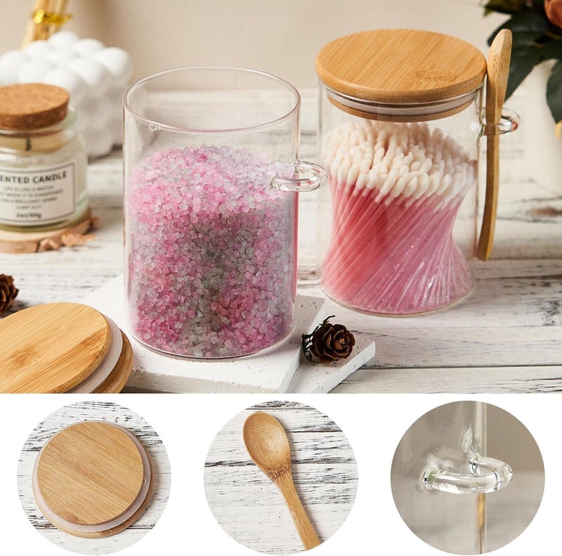 OneDream Glass Sugar Container with Spoon - 4 Pack 15oz Glass Jars with Bamboo Lid and Spoon, Bamboo Lid Storage Jar Containers for Coffee Beans, Spice, Brown Sugar, Tea, Flour, Nuts, Candy, Salts and More - Image 2