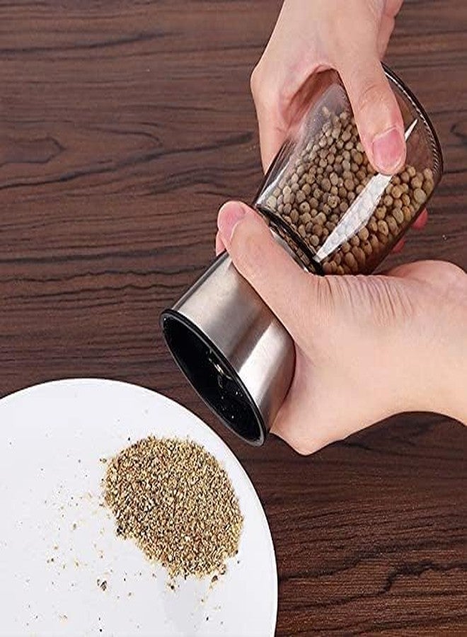Marve Salt and Pepper Grinder Transparent Manual Mill Grind with Adjustable Ceramic Blades for Coarseness & Knob Thickness Adjuster - Spice Storage Crusher,Shaker,Black Pepper,Sea Salt (Pack of 1) - Image 2