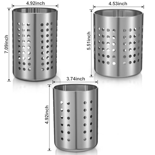 mekueeex Metal Utensil Holder Set Small SUS401 Steel Utensil Holder Flatware Silverware Spatulas Utensils Drying Rack for Kitchen Countertop Kitchen Home Office Organizers Silver 3 Pack - Image 3