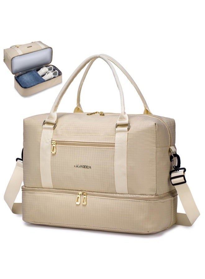 COSCOOA For Spirit Airlines Personal Item Bag 18x14x8 Underseat with Shoe Compartment,Carry On Weekender Overnight Tote Bag, Beige - Image 1