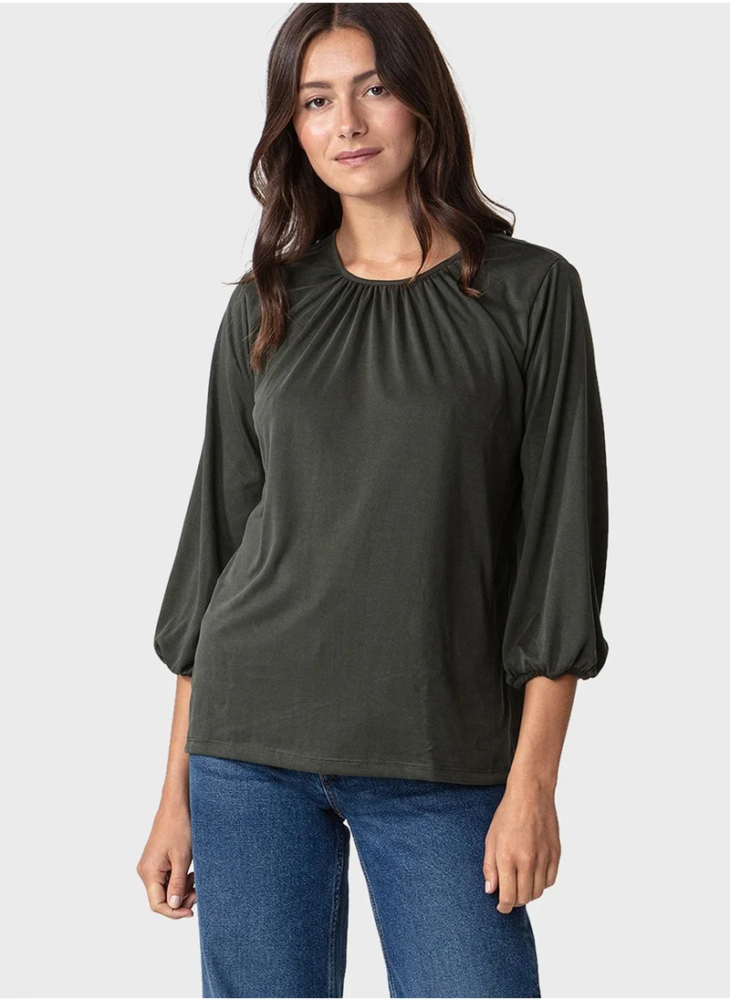 INDISKA Balloon Sleeve Crew Neck Top