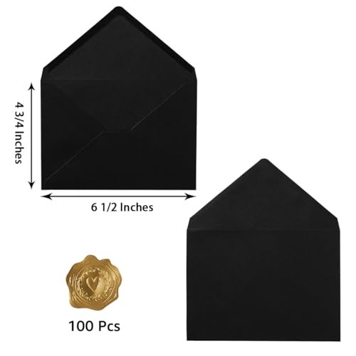 Toperd 100 Pieces A6 Envelopes Colorful 4x6 Envelopes with Gold Stickers for Greeting Cards, Birthday, Weddings, Baby Shower Invitation Cards (Black, 6 1/2 x 4 3/4 Inches) - Image 2