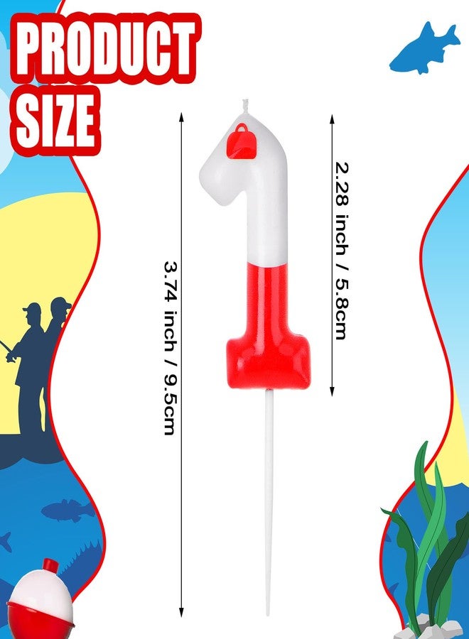 MTLEE Fishing Birthday Number Candles Gone Fishing Birthday Cake Topper Red White Fishing Float Candle for Mens' Birthday Decoration Fishing Party Supplies Fishing Cake Decorations (Number 1) - Image 3