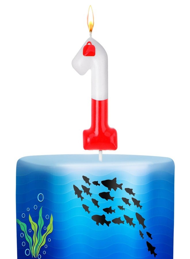 MTLEE Fishing Birthday Number Candles Gone Fishing Birthday Cake Topper Red White Fishing Float Candle for Mens' Birthday Decoration Fishing Party Supplies Fishing Cake Decorations (Number 1) - Image 1