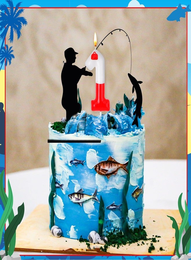 MTLEE Fishing Birthday Number Candles Gone Fishing Birthday Cake Topper Red White Fishing Float Candle for Mens' Birthday Decoration Fishing Party Supplies Fishing Cake Decorations (Number 1) - Image 5