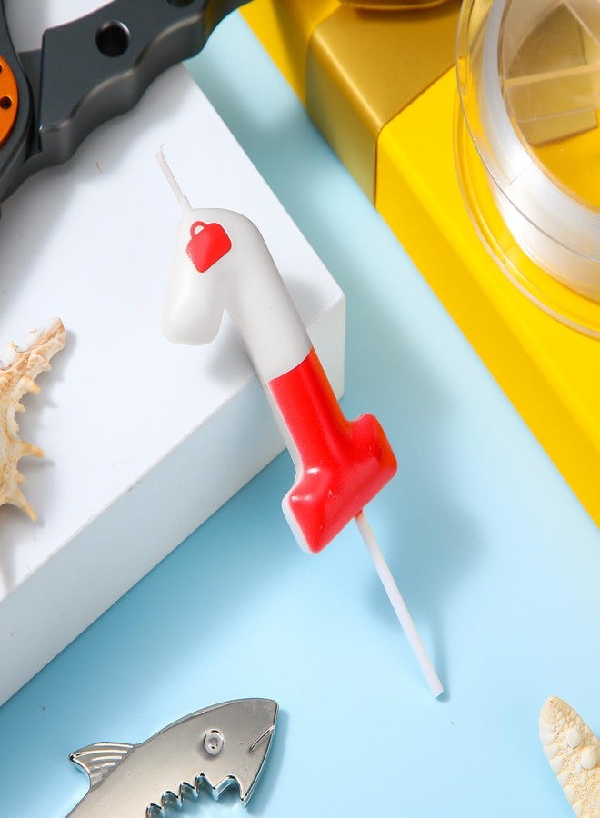 MTLEE Fishing Birthday Number Candles Gone Fishing Birthday Cake Topper Red White Fishing Float Candle for Mens' Birthday Decoration Fishing Party Supplies Fishing Cake Decorations (Number 1) - Image 2