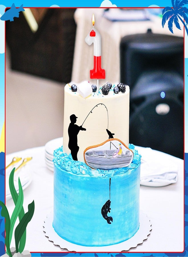 MTLEE Fishing Birthday Number Candles Gone Fishing Birthday Cake Topper Red White Fishing Float Candle for Mens' Birthday Decoration Fishing Party Supplies Fishing Cake Decorations (Number 1) - Image 4