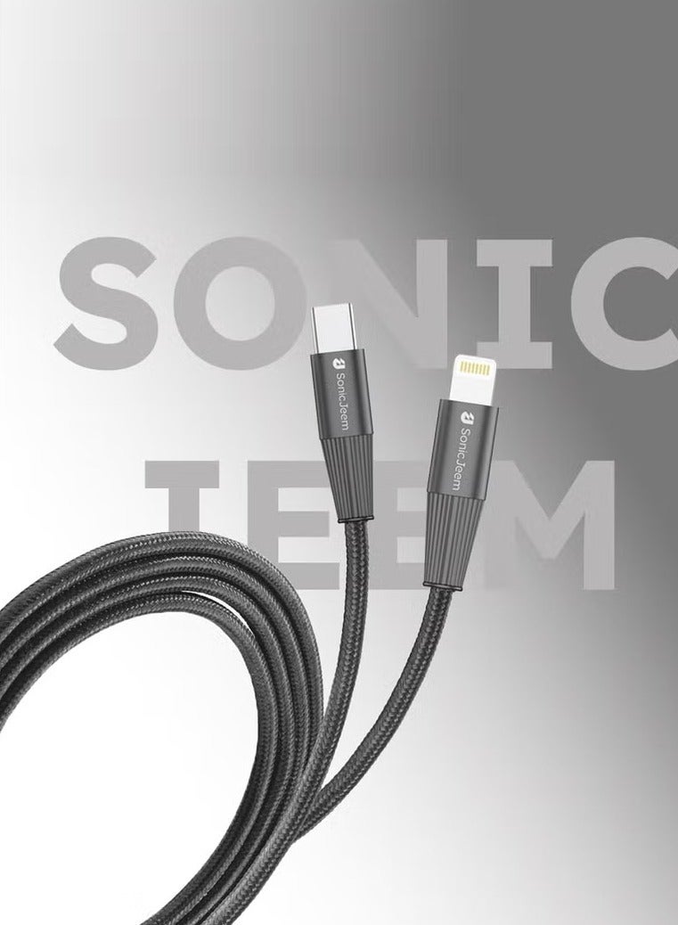 SONIC JEEM Sonic Game 100W PD TYEP-C-LIGHTNING Charging Cable, Contains a smart chip, supports data transfer, length 1.20 meters, black - Image 2