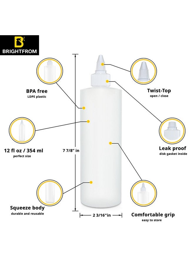 BRIGHTFROM Condiment Squeeze Bottles, 12 Oz Empty Squirt Bottle With Twist Top Cap, Leak Proof - Great For Ketchup, Mustard, Syrup, Sauces, Dressing, Oil, Arts And Crafts, Bpa Free Plastic - 4 Pack - Image 2