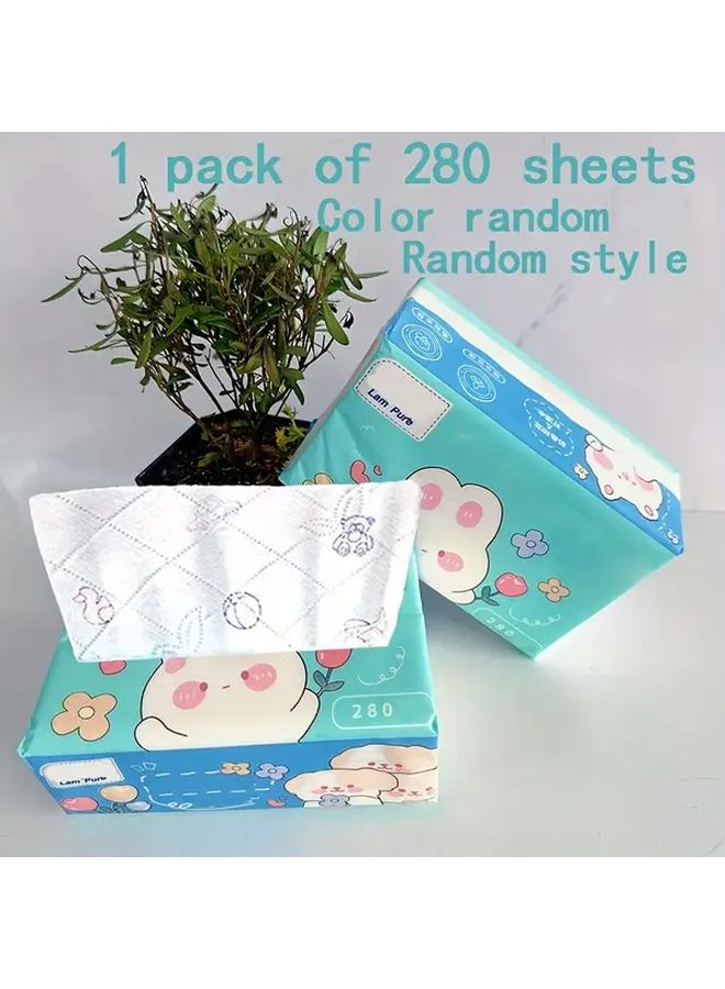 Random Color Cute Cartoon Printed Five Layer Soft Tissue Paper 280 Sheets Dye Free Hypoallergenic - Image 1