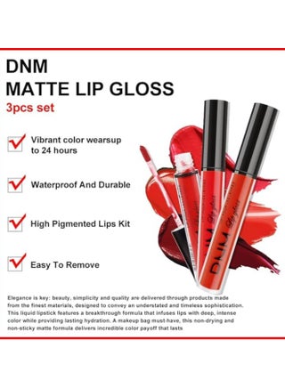 3Pcs Dark Ruby Red Matte Liquid Lipstick Lip Stain Lipgloss sets for Women 24 Hour Red Matte Lipstick Long Lasting Smudge Proof color 05 - view 2