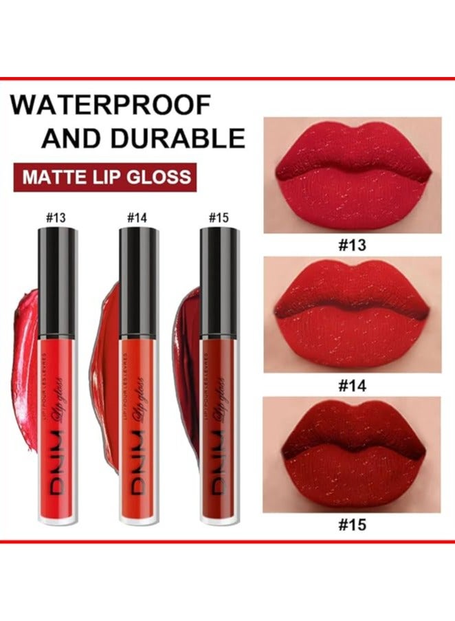 DNM 3 قطع من أحمر الشفاه السائل غير اللامع باللون الأحمر الداكن، مجموعة ملمع الشفاه للنساء، أحمر شفاه غير لامع يدوم 24 ساعة، مقاوم للتلطخ، لون 05 - Image 3