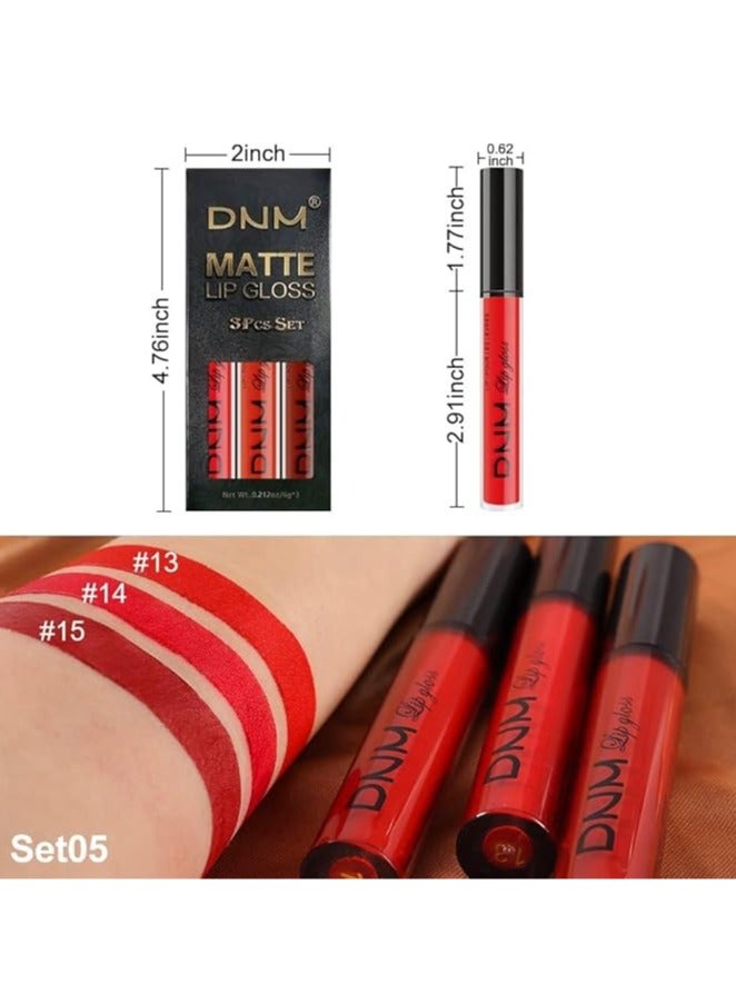 DNM 3 قطع من أحمر الشفاه السائل غير اللامع باللون الأحمر الداكن، مجموعة ملمع الشفاه للنساء، أحمر شفاه غير لامع يدوم 24 ساعة، مقاوم للتلطخ، لون 05 - Image 5