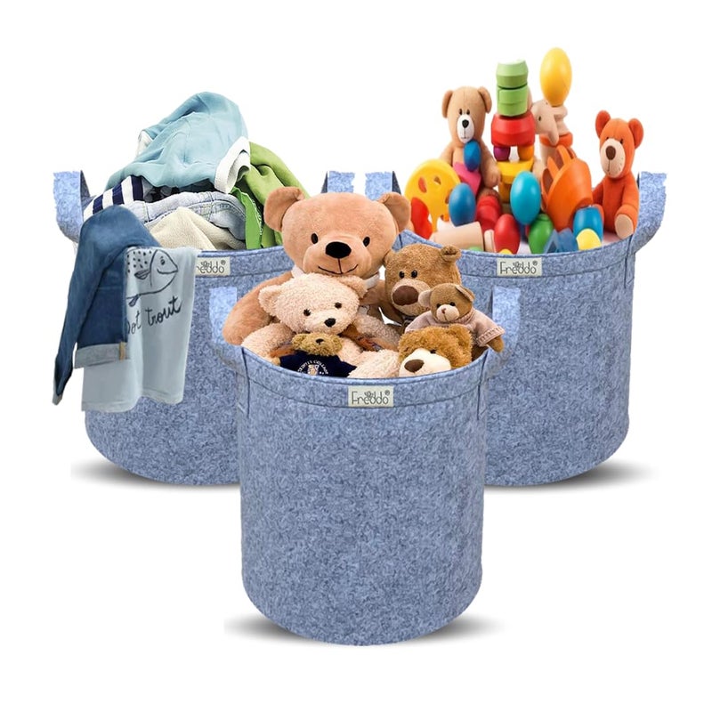 FREDDO Storage Bins Foldable Convenient Felt Fabric Storage Organizer for Loundry Toys Clothes Books Color Grey Pack of 3 Pcs - Image 1
