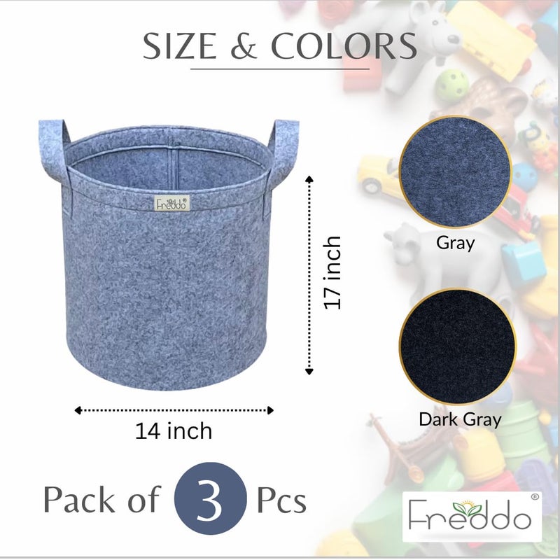 FREDDO Storage Bins Foldable Convenient Felt Fabric Storage Organizer for Loundry Toys Clothes Books Color Grey Pack of 3 Pcs - Image 2