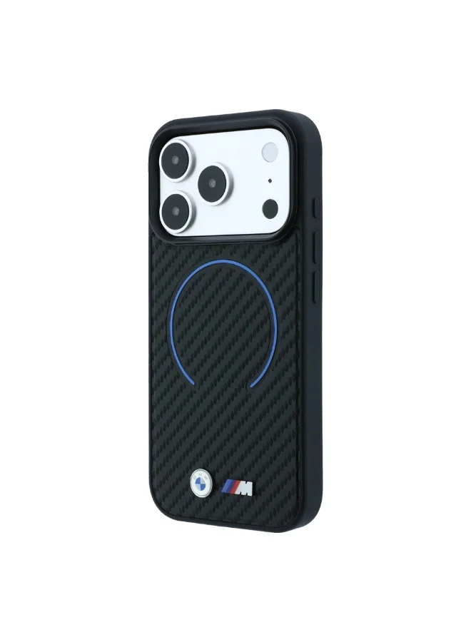 Bmw iPhone 18 Pro Max MagSafe Hard Case with PU Carbon Finish and Metal Logo Circle