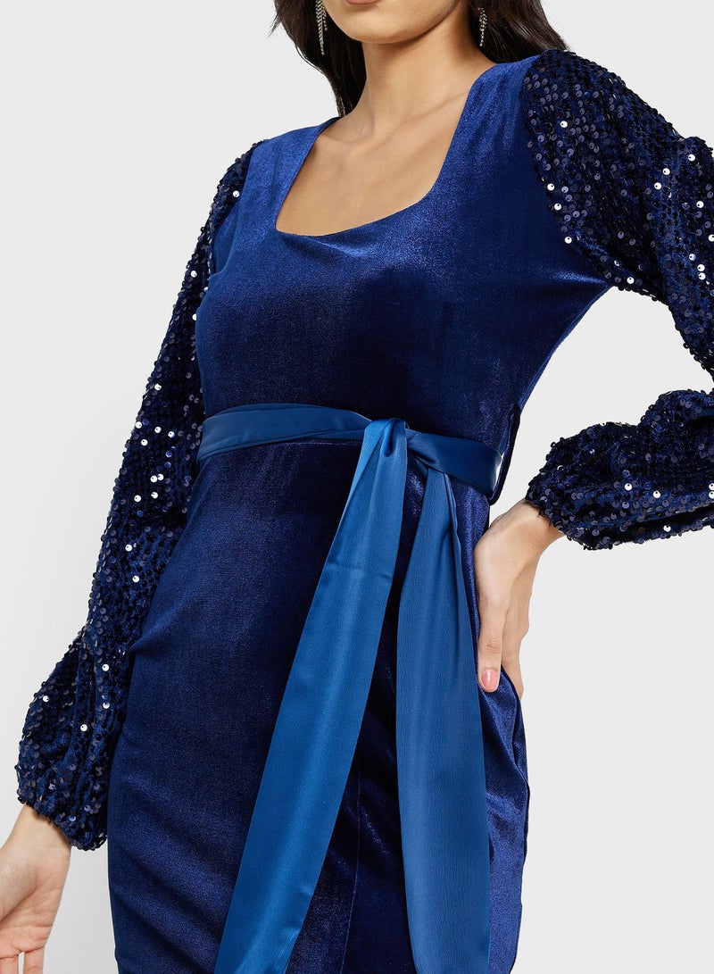 Ella Limited Edition Shimmer Sleeve Dress With Slit  - Image 3