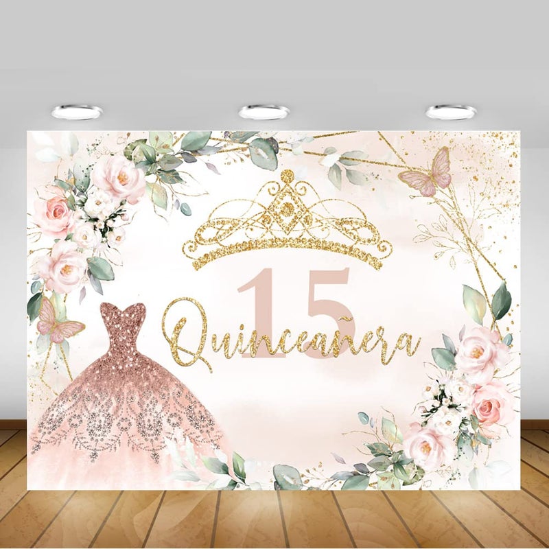 Mocsicka Quinceanera Birthday Backdrop for Sweet Girl Mis Quince Anos 15th Birthday Party Decorations Pink Silver Photograpy Background Prop (Pink, 7x5ft (82x60 inch)) - Image 4