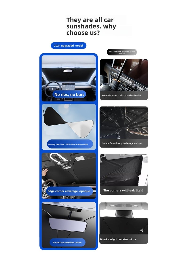 غطاء عاكس لزجاج السيارة الأمامي، قناع واقي من الشمس قابل للطي يحجب 99% من أشعة UV، يحافظ على برودة السيارة، مناسب لجميع أنواع السيارات، سيارات الدفع الرباعي، مقاوم للتلاشي، حماية من الشمس للسيارة، عازل حراري، مظلة تبريد، مظلة حجب الضوء، مظلة خصوصية - Image 4