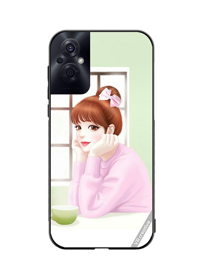 VR CREATIVE Protective Case Cover For Oppo Reno8 Z Girl Having Tea Design Multicolour - Image 1