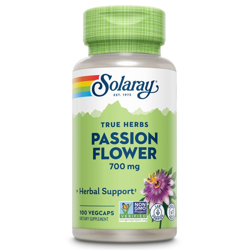 SOLARAY Passion Flower 700 mg Whole Aerial - Soothing Herbal Support - Passion Flower Capsules - Vegan, Non-GMO, 60-Day Guarantee, Lab Verified - 50 Servings, 100 VegCaps - Image 1