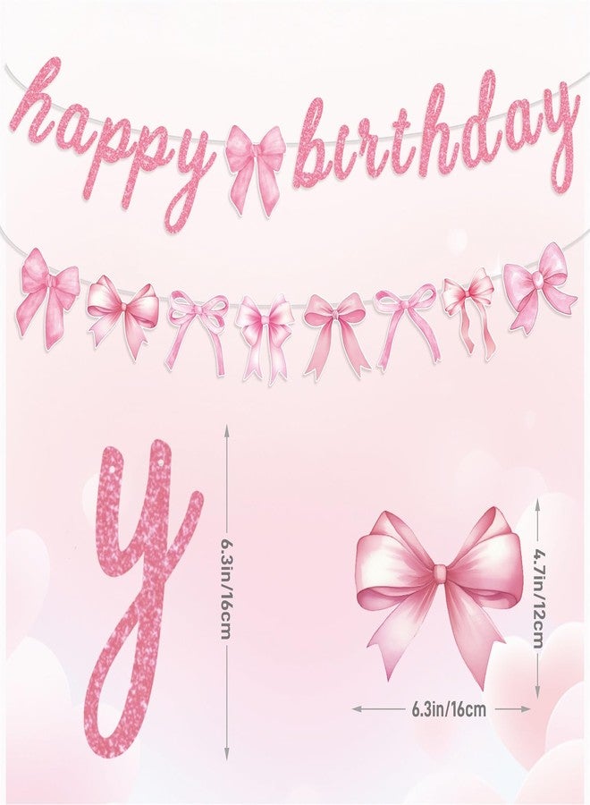 Haptda Pink Bow Happy Birthday Banner Garland for Girl Pink White Bow Party Decor Coquette Birthday Party Decorations - Image 3