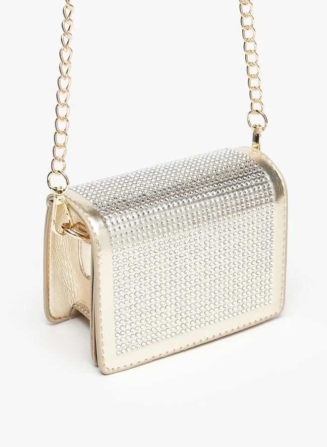 Flora Bella By Shoexpress Studded Crossbody Bag with Snap Button Closure and Chain Strap