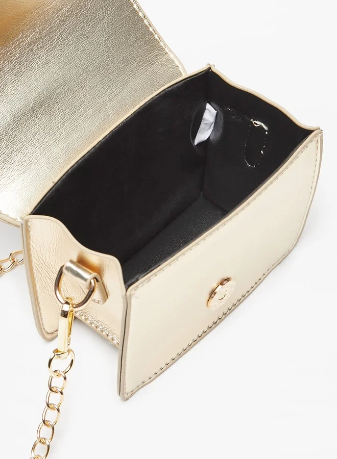 Flora Bella By Shoexpress Studded Crossbody Bag with Snap Button Closure and Chain Strap