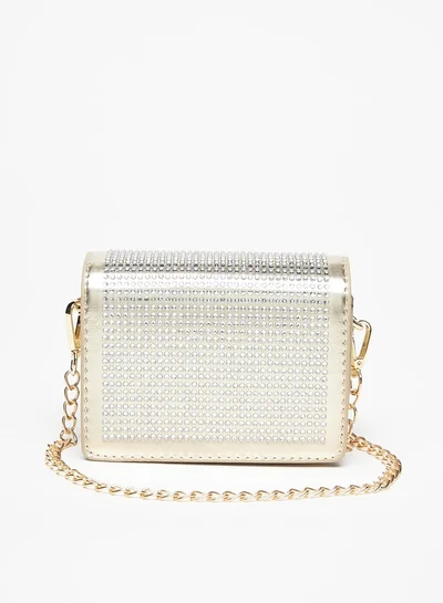 Flora Bella By Shoexpress Studded Crossbody Bag with Snap Button Closure and Chain Strap