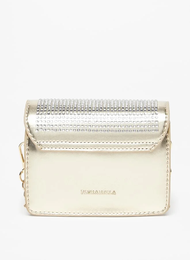 Flora Bella By Shoexpress Studded Crossbody Bag with Snap Button Closure and Chain Strap
